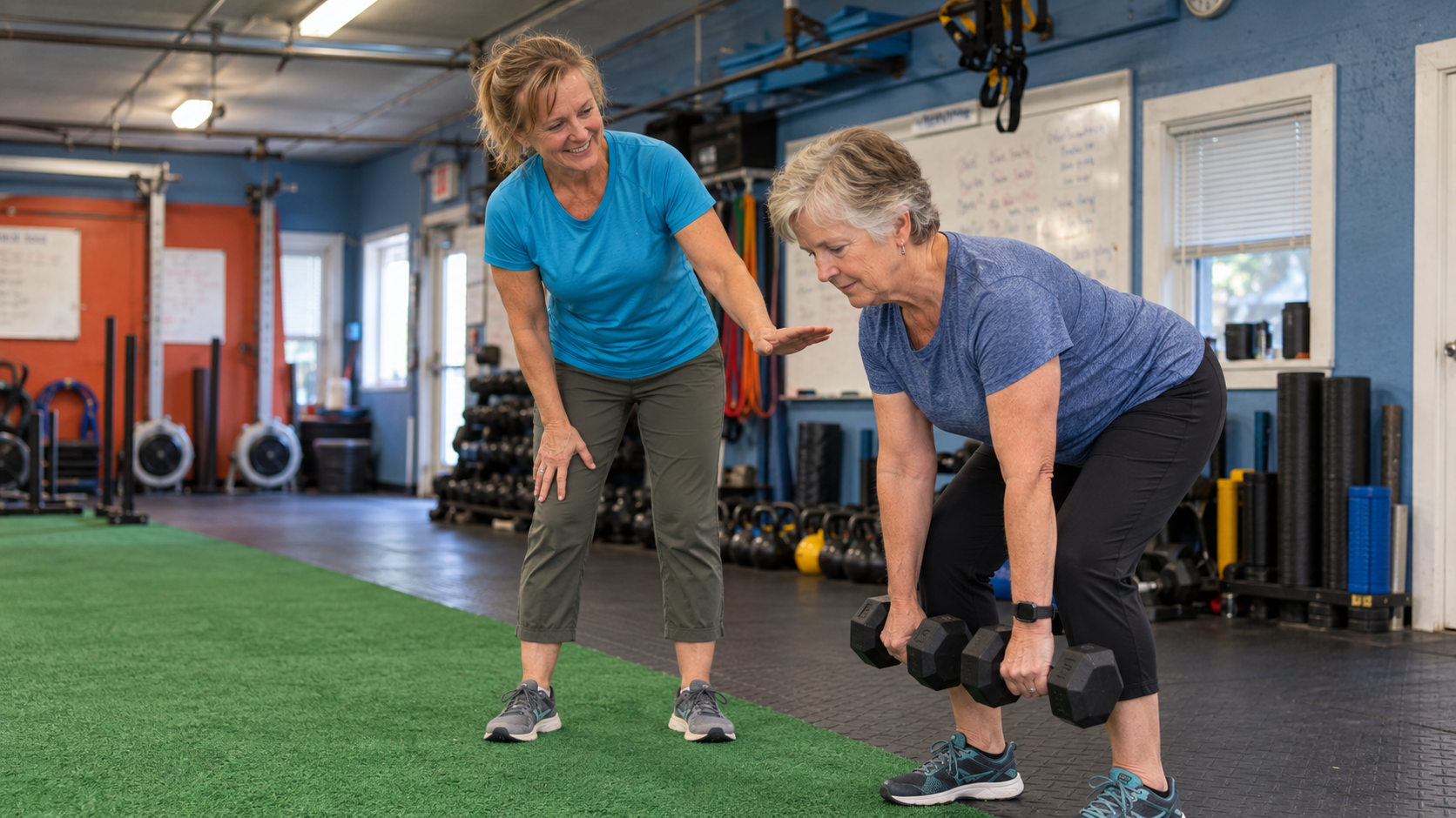 Coach Nancy guides a steady deadlift